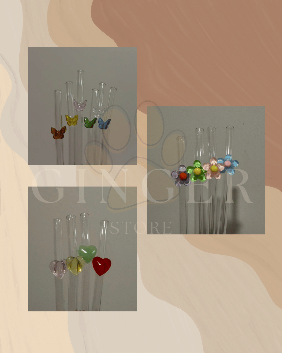 Glass Straws Pack (Butterfly/Flower/Heart)